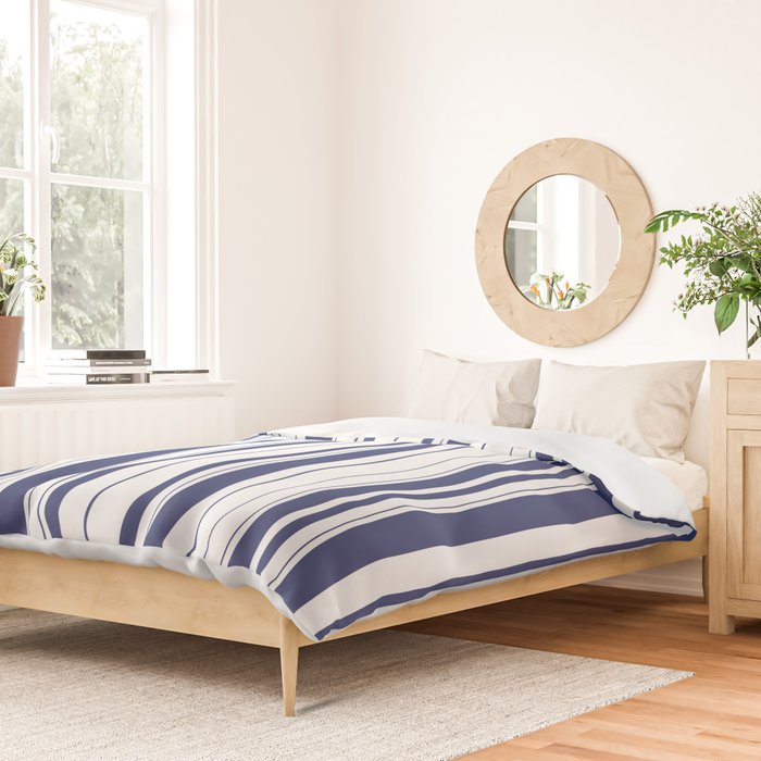 Minimalist Era - White & Indigo Blue Stripe Asymmetrical Duvet Cover Gallery Image 2