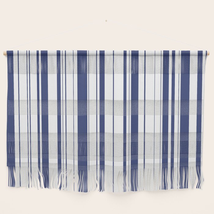 Minimalist Era - White & Indigo Blue Stripe Asymmetrical Wall Hanging Gallery Image 1