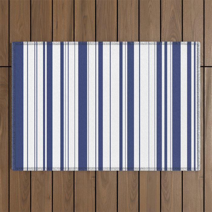 Minimalist Era - White & Indigo Blue Stripe Asymmetrical Outdoor Rug Gallery Image 1
