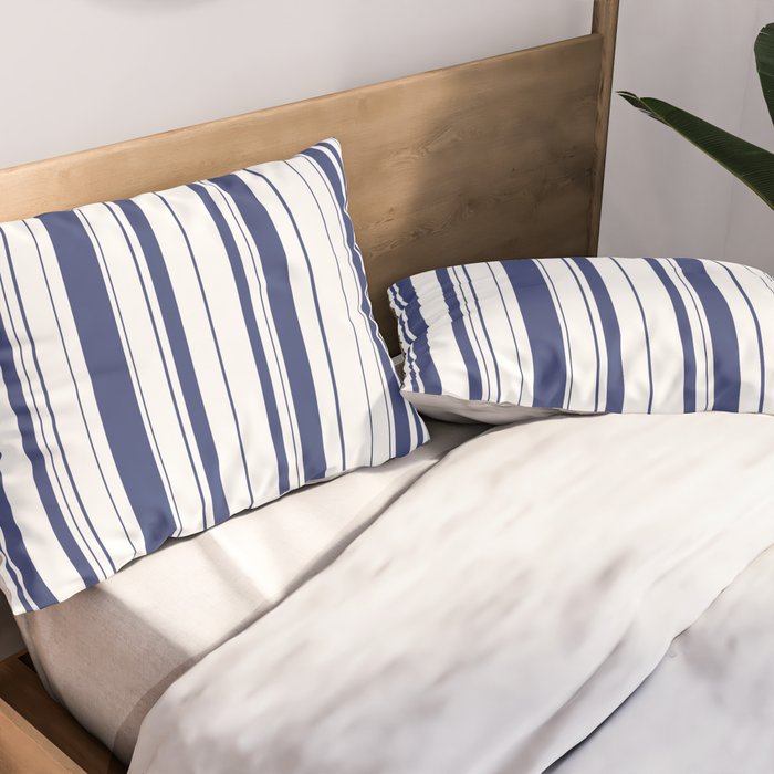 Minimalist Era - White & Indigo Blue Stripe Asymmetrical Pillow Sham Gallery Image 2