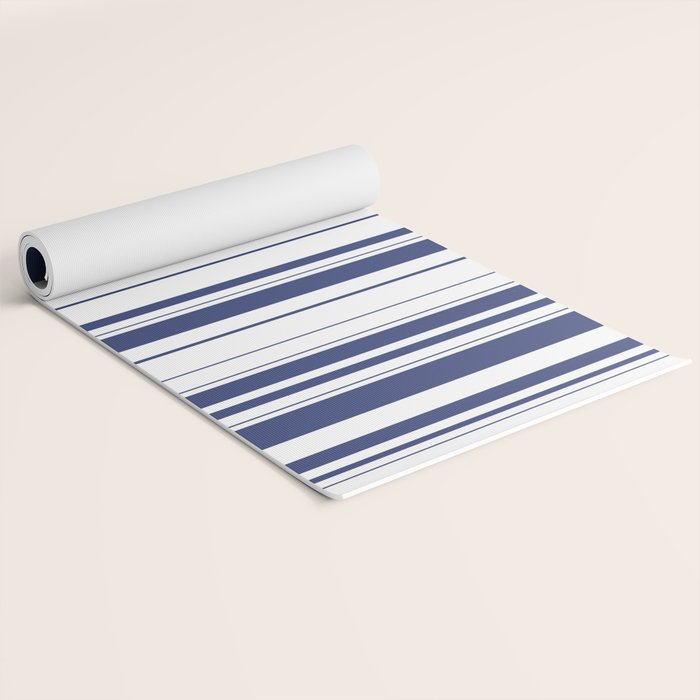 Minimalist Era - White & Indigo Blue Stripe Asymmetrical Yoga Mat Gallery Image 2