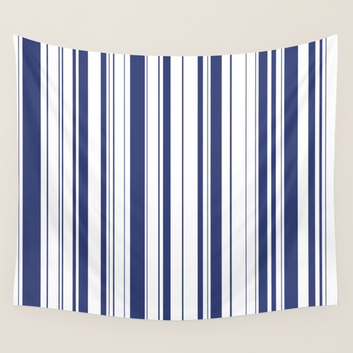 Minimalist Era - White & Indigo Blue Stripe Asymmetrical Wall Tapestry Gallery Image 4