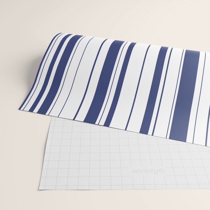 Minimalist Era - White & Indigo Blue Stripe Asymmetrical Wrapping Paper Gallery Image 2
