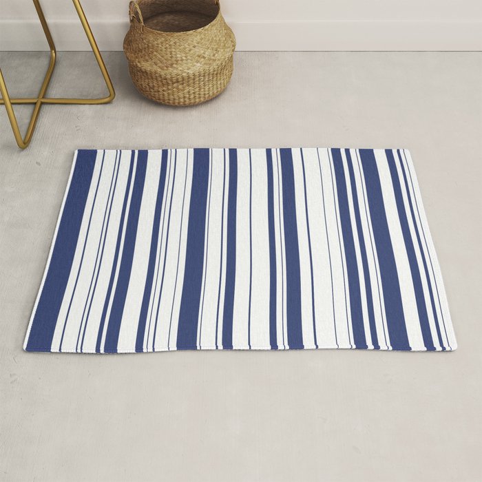 Minimalist Era - White & Indigo Blue Stripe Asymmetrical Rug Gallery Image 1