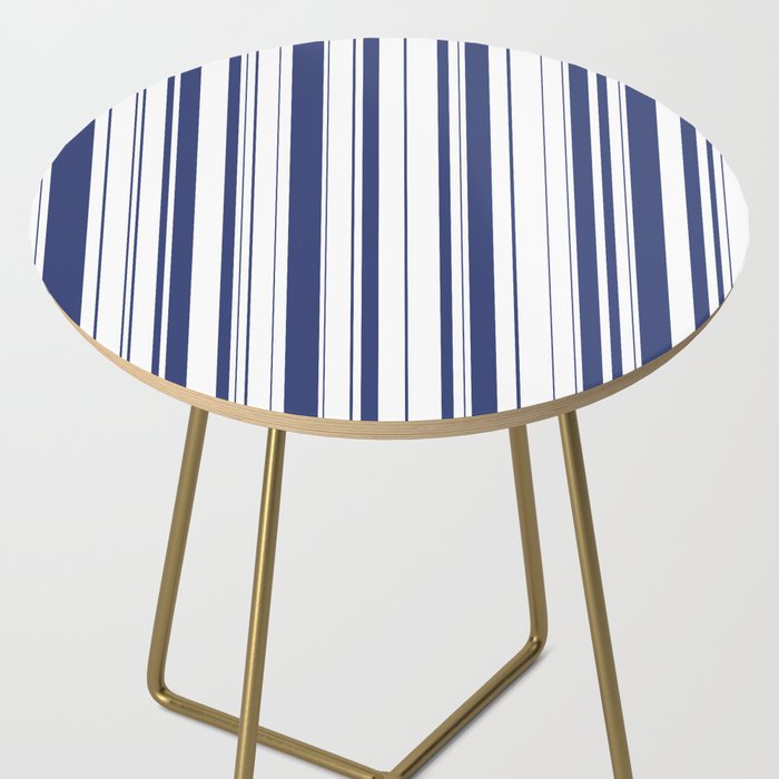 Minimalist Era - White & Indigo Blue Stripe Asymmetrical Side Table Gallery Image 2