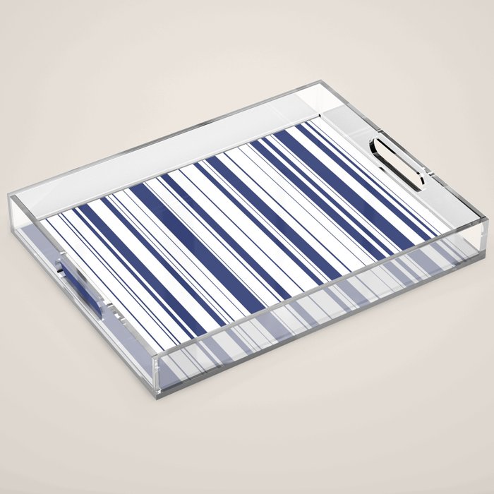 Minimalist Era - White & Indigo Blue Stripe Asymmetrical Acrylic Tray Gallery Image 1