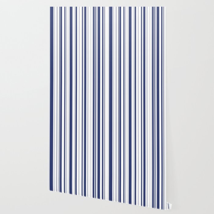 Minimalist Era - White & Indigo Blue Stripe Asymmetrical Wallpaper Gallery Image 2