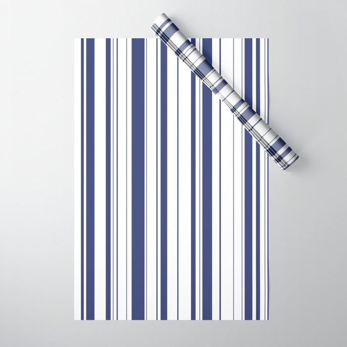 Minimalist Era - White & Indigo Blue Stripe Asymmetrical Wrapping Paper Gallery Image 1