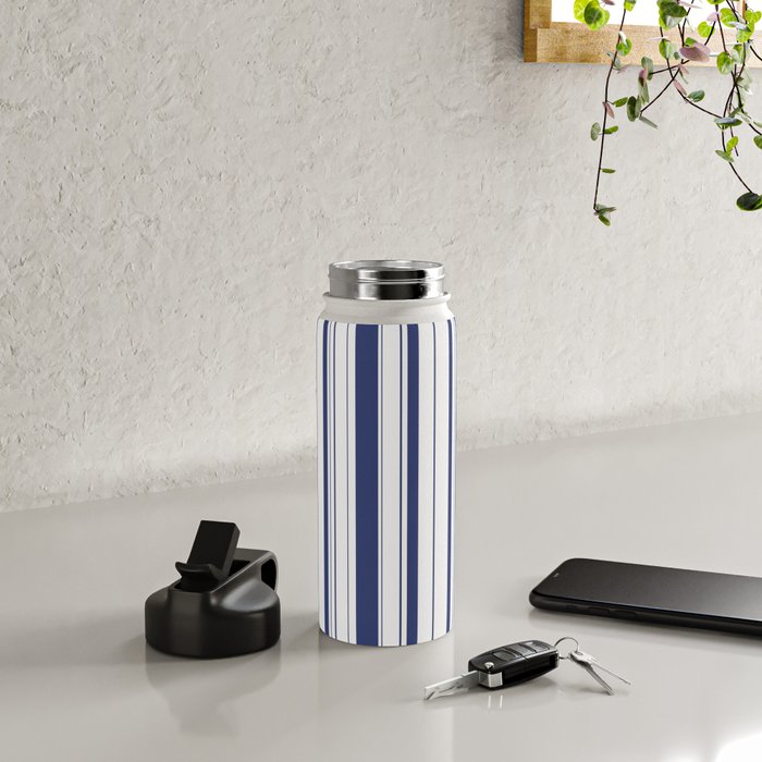 Minimalist Era - White & Indigo Blue Stripe Asymmetrical Water Bottle Gallery Image 4
