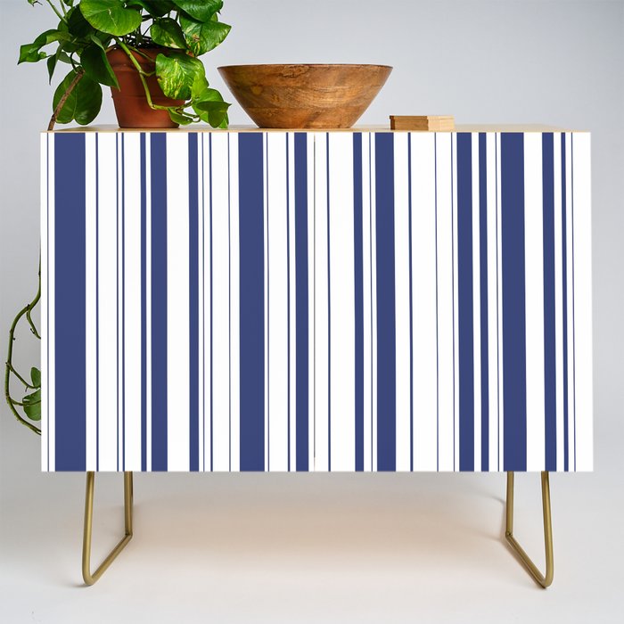 Minimalist Era - White & Indigo Blue Stripe Asymmetrical Credenza Gallery Image 1