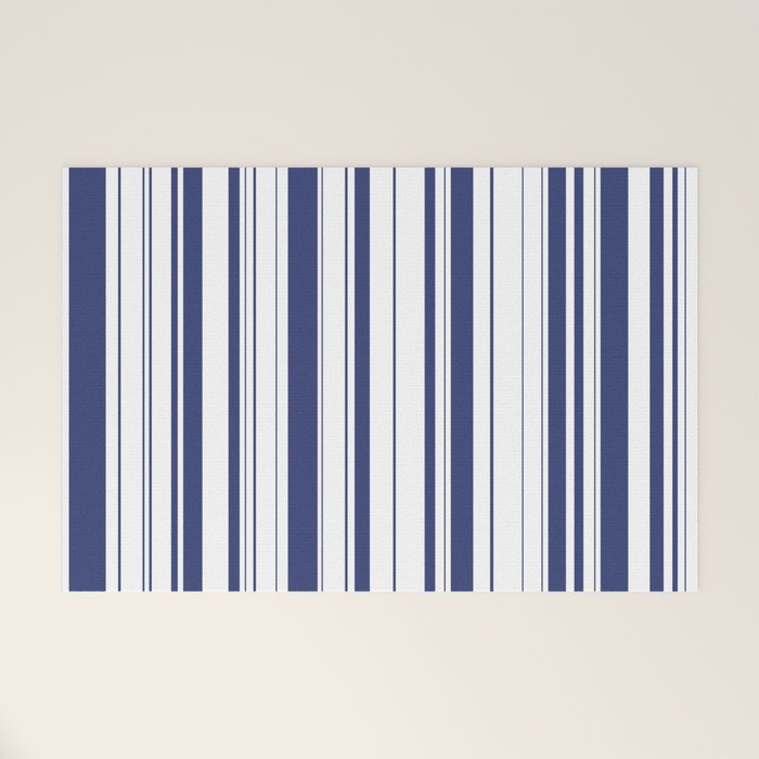 Minimalist Era - White & Indigo Blue Stripe Asymmetrical Welcome Mat Gallery Image 1