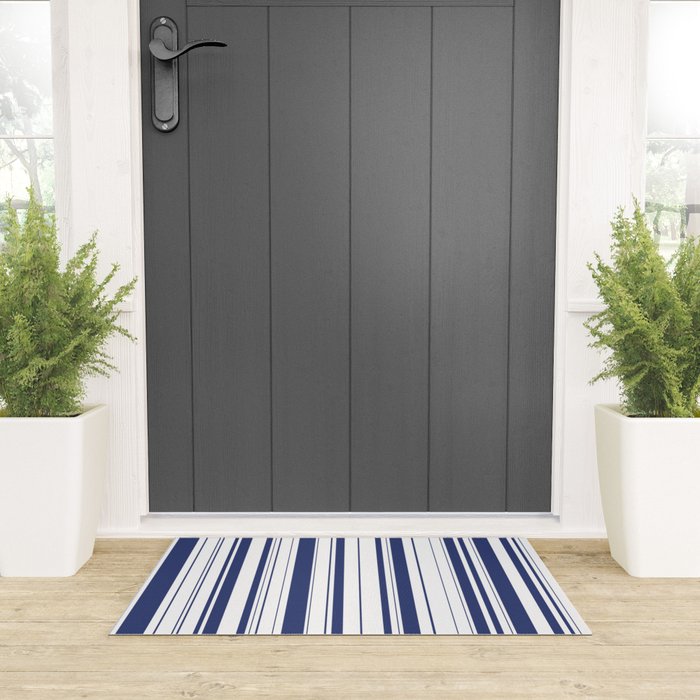 Minimalist Era - White & Indigo Blue Stripe Asymmetrical Welcome Mat Gallery Image 3