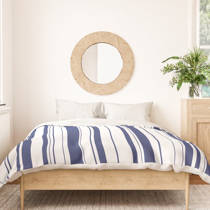 Minimalist Era - White & Indigo Blue Stripe Asymmetrical Duvet Cover Gallery Image 3