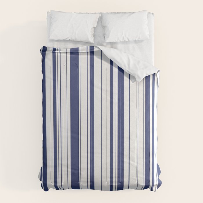 Minimalist Era - White & Indigo Blue Stripe Asymmetrical Comforter Gallery Image 6