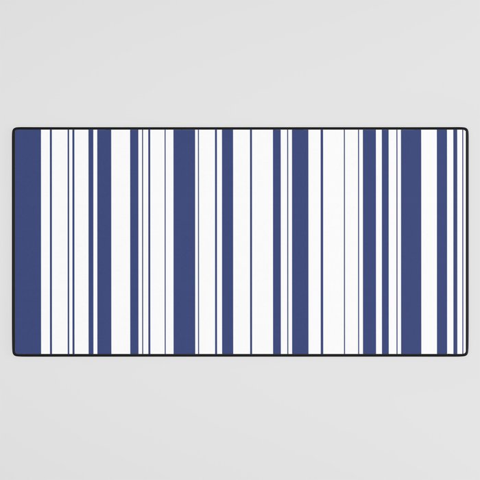 Minimalist Era - White & Indigo Blue Stripe Asymmetrical Desk Mat Gallery Image 3