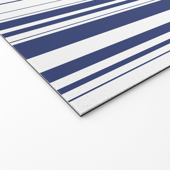 Minimalist Era - White & Indigo Blue Stripe Asymmetrical Welcome Mat Gallery Image 2