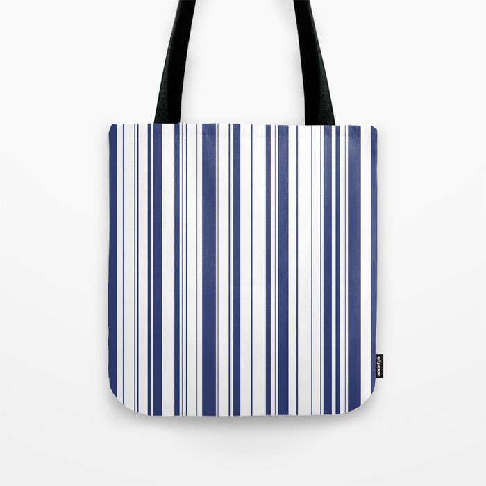 Minimalist Era - White & Indigo Blue Stripe Asymmetrical Tote Bag Gallery Image 1