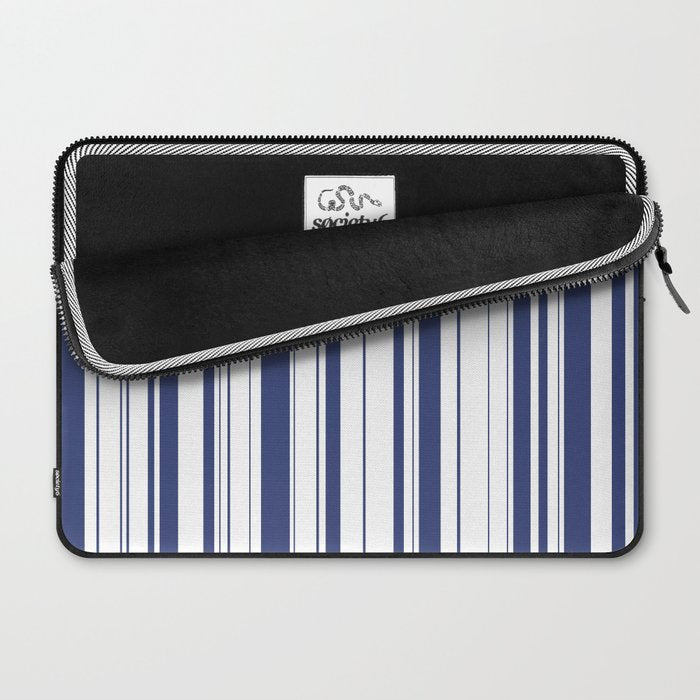 Minimalist Era - White & Indigo Blue Stripe Asymmetrical Laptop Sleeve Gallery Image 2