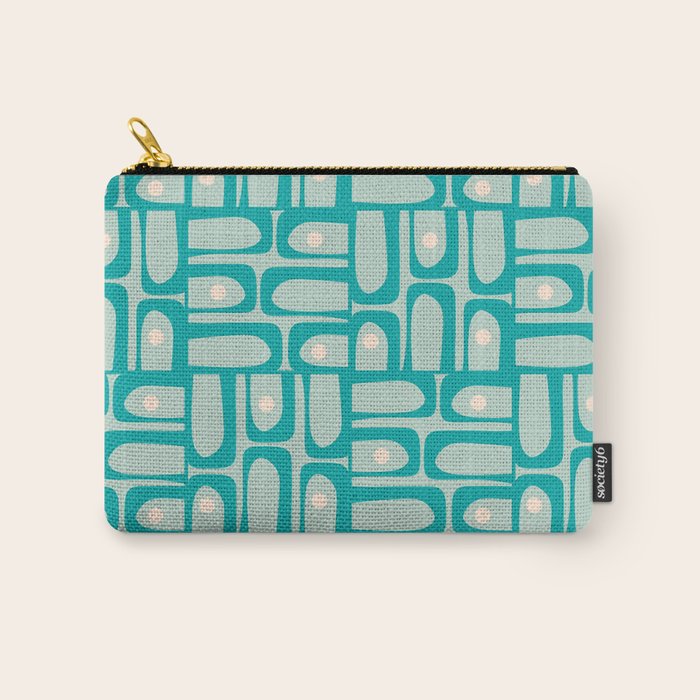Mid Century Modern Piquet Multi Abstract Geometric Pattern in Teal Aqua Carry All Pouch Gallery Image 1