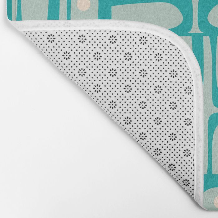 Mid Century Modern Piquet Multi Abstract Geometric Pattern in Teal Aqua Bath Mat Gallery Image 2
