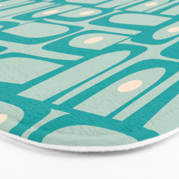Mid Century Modern Piquet Multi Abstract Geometric Pattern in Teal Aqua Bath Mat Gallery Image 3