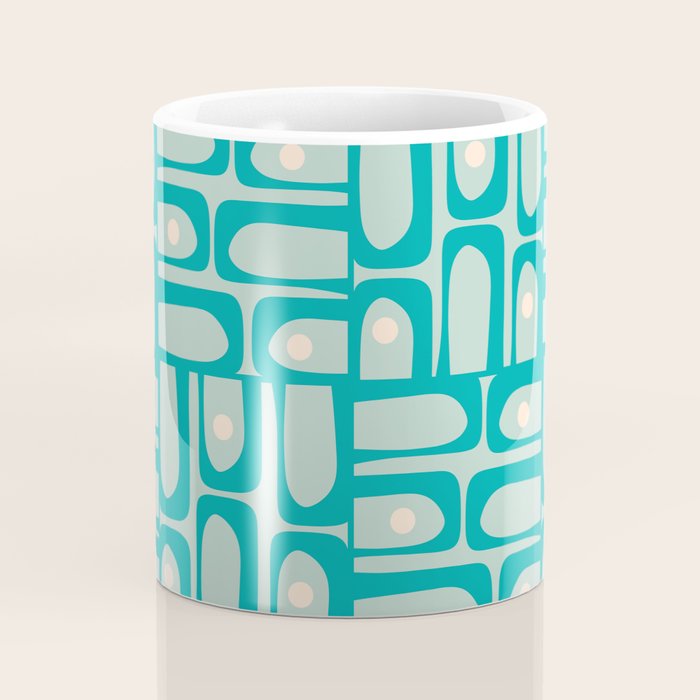 Mid Century Modern Piquet Multi Abstract Geometric Pattern in Teal Aqua Coffee Mug Gallery Image 4