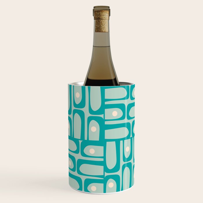 Mid Century Modern Piquet Multi Abstract Geometric Pattern in Teal Aqua Wine Chiller Gallery Image 3
