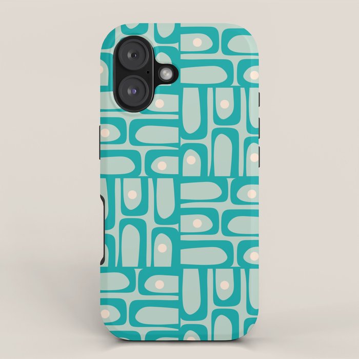 Mid Century Modern Piquet Multi Abstract Geometric Pattern in Teal Aqua iPhone Case Gallery Image 1
