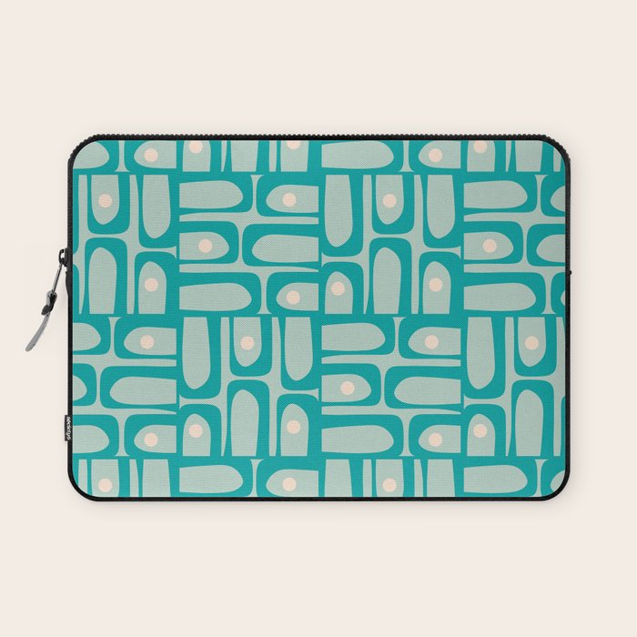 Mid Century Modern Piquet Multi Abstract Geometric Pattern in Teal Aqua Laptop Sleeve Gallery Image 1