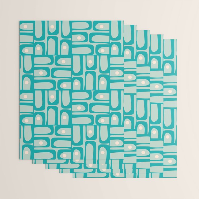 Mid Century Modern Piquet Multi Abstract Geometric Pattern in Teal Aqua Wrapping Paper Gallery Image 3
