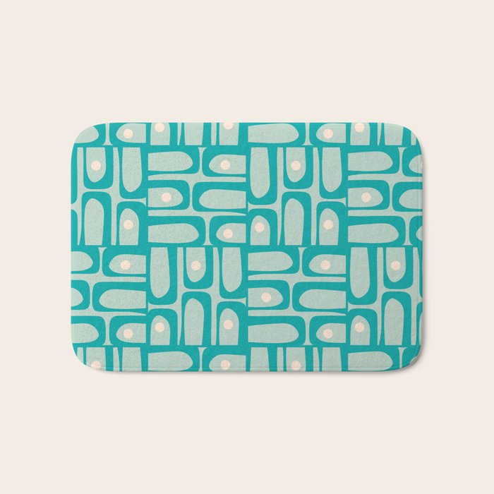 Mid Century Modern Piquet Multi Abstract Geometric Pattern in Teal Aqua Bath Mat Gallery Image 1