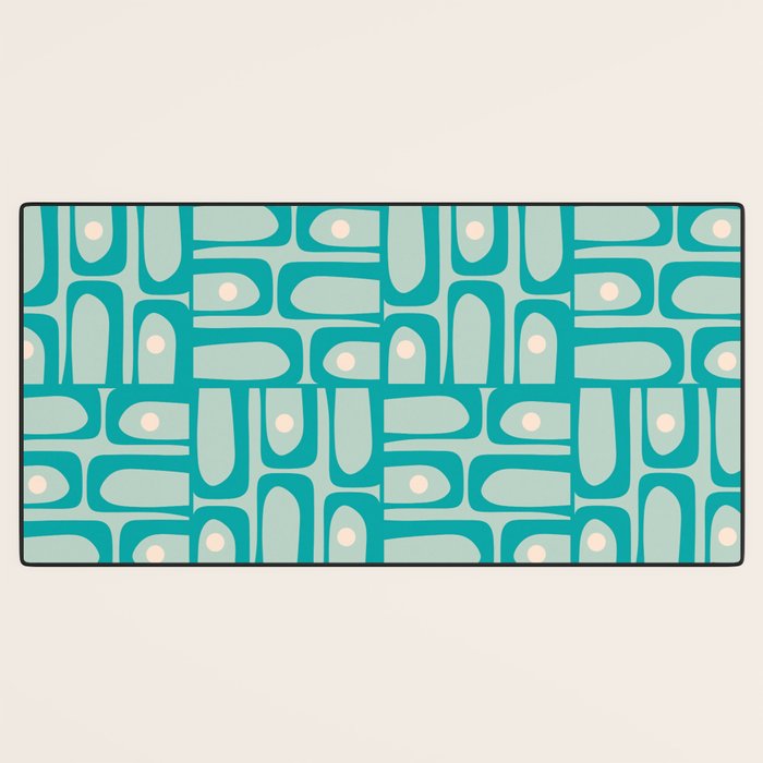Mid Century Modern Piquet Multi Abstract Geometric Pattern in Teal Aqua Desk Mat Gallery Image 3