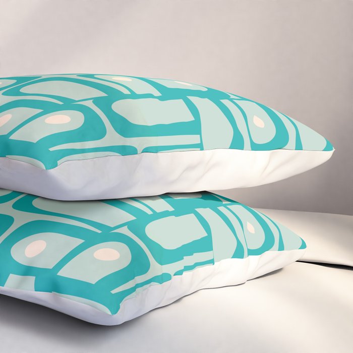 Mid Century Modern Piquet Multi Abstract Geometric Pattern in Teal Aqua Pillow Sham Gallery Image 3