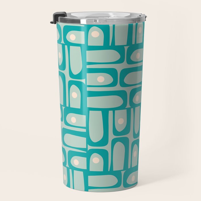 Mid Century Modern Piquet Multi Abstract Geometric Pattern in Teal Aqua Travel Mug Gallery Image 3