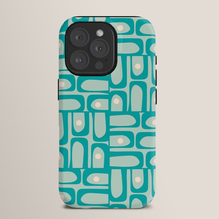 Mid Century Modern Piquet Multi Abstract Geometric Pattern in Teal Aqua iPhone Case Gallery Image 15