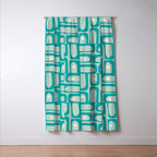 Mid Century Modern Piquet Multi Abstract Geometric Pattern in Teal Aqua Window Curtain Gallery Image 3