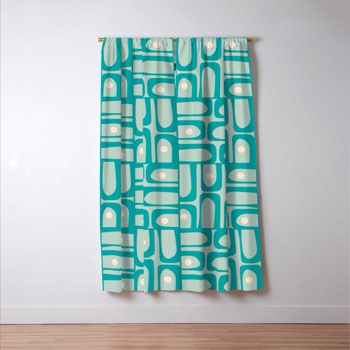 Mid Century Modern Piquet Multi Abstract Geometric Pattern in Teal Aqua Window Curtain Gallery Image 3