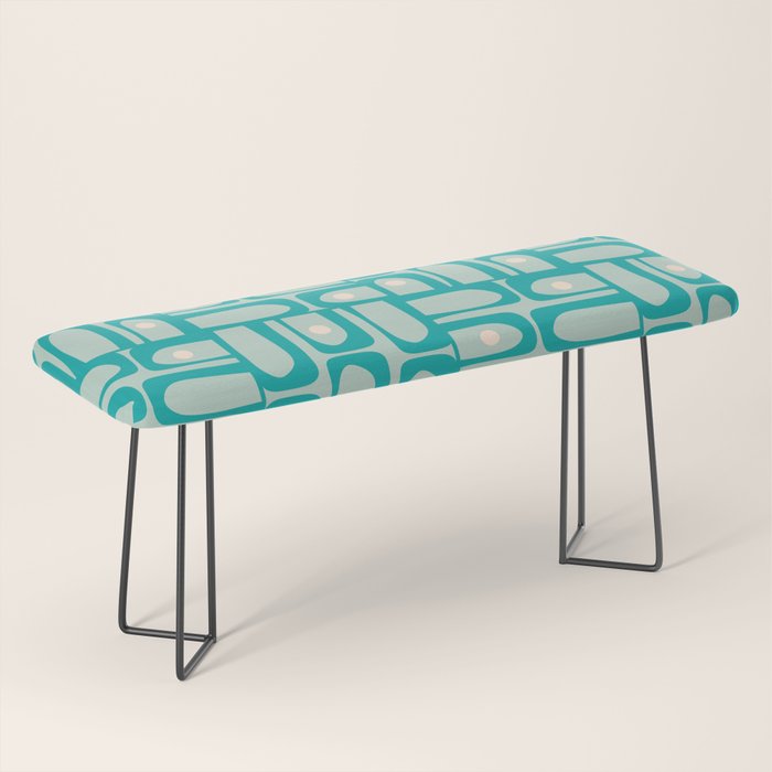 Mid Century Modern Piquet Multi Abstract Geometric Pattern in Teal Aqua Bench Gallery Image 1
