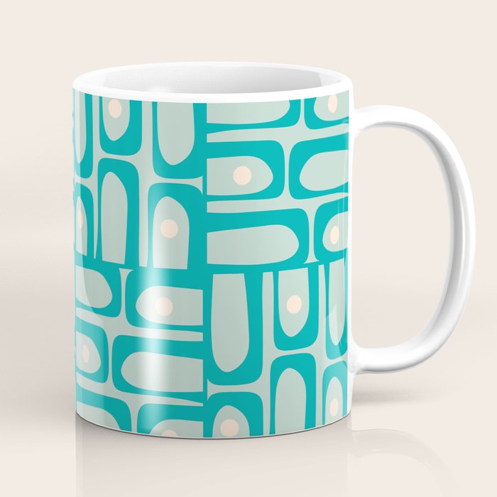 Mid Century Modern Piquet Multi Abstract Geometric Pattern in Teal Aqua Coffee Mug Gallery Image 1