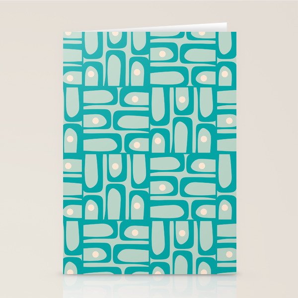 Mid Century Modern Piquet Multi Abstract Geometric Pattern in Teal Aqua Stationery Card Gallery Image 2