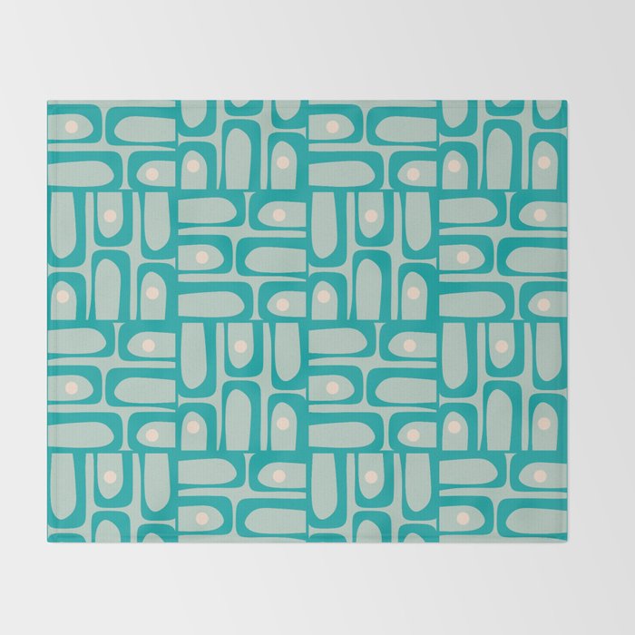 Mid Century Modern Piquet Multi Abstract Geometric Pattern in Teal Aqua Throw Blanket Gallery Image 2