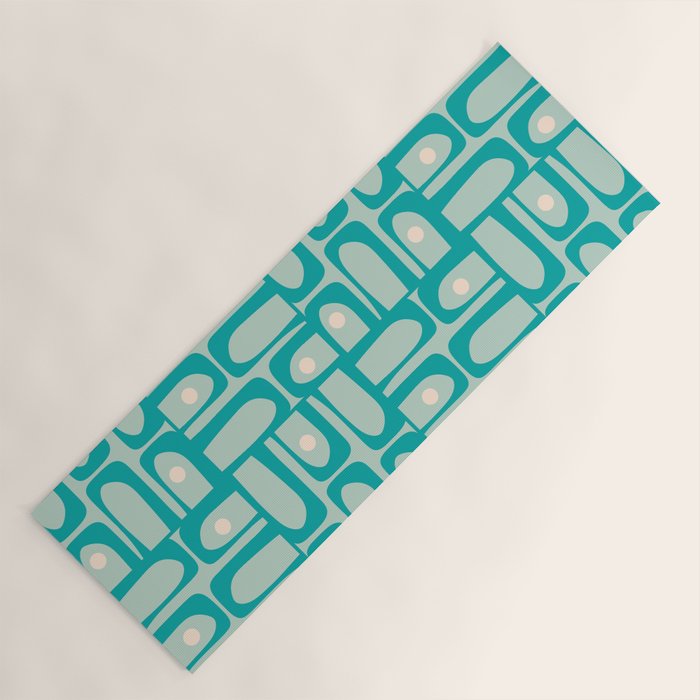 Mid Century Modern Piquet Multi Abstract Geometric Pattern in Teal Aqua Yoga Mat Gallery Image 1