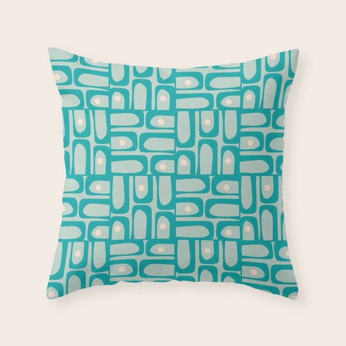 Mid Century Modern Piquet Multi Abstract Geometric Pattern in Teal Aqua Throw Pillow Gallery Image 6