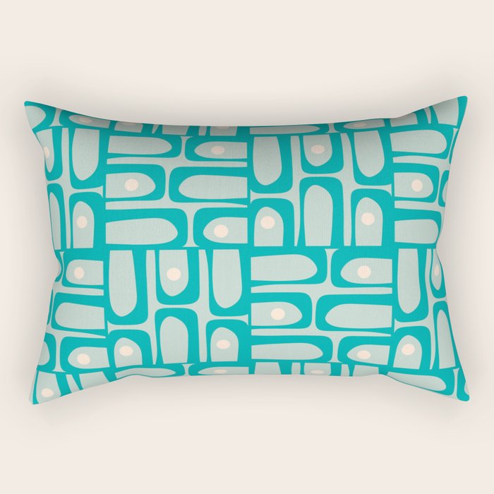 Mid Century Modern Piquet Multi Abstract Geometric Pattern in Teal Aqua Rectangular Pillow Gallery Image 2