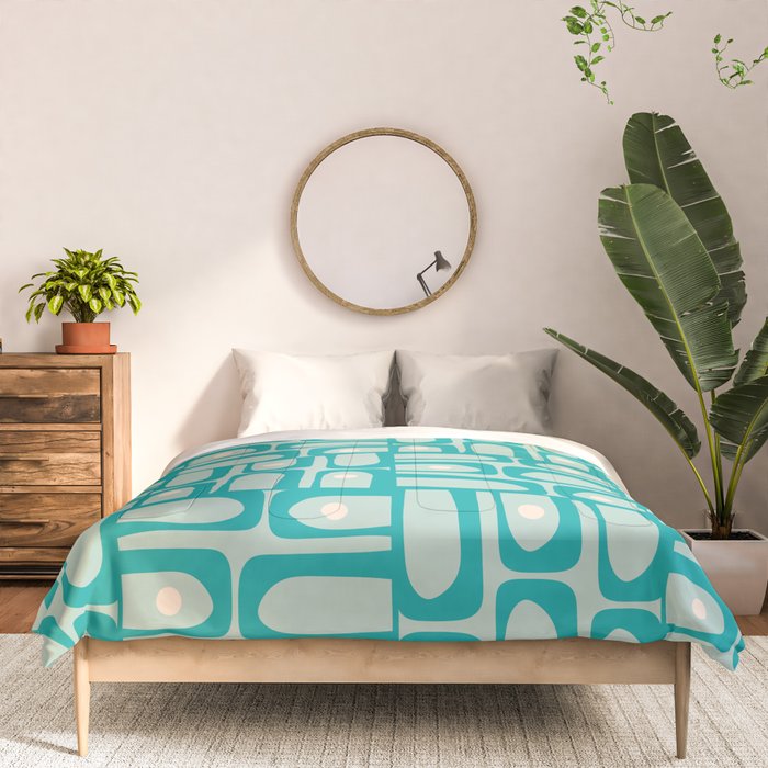 Mid Century Modern Piquet Multi Abstract Geometric Pattern in Teal Aqua Comforter Gallery Image 3