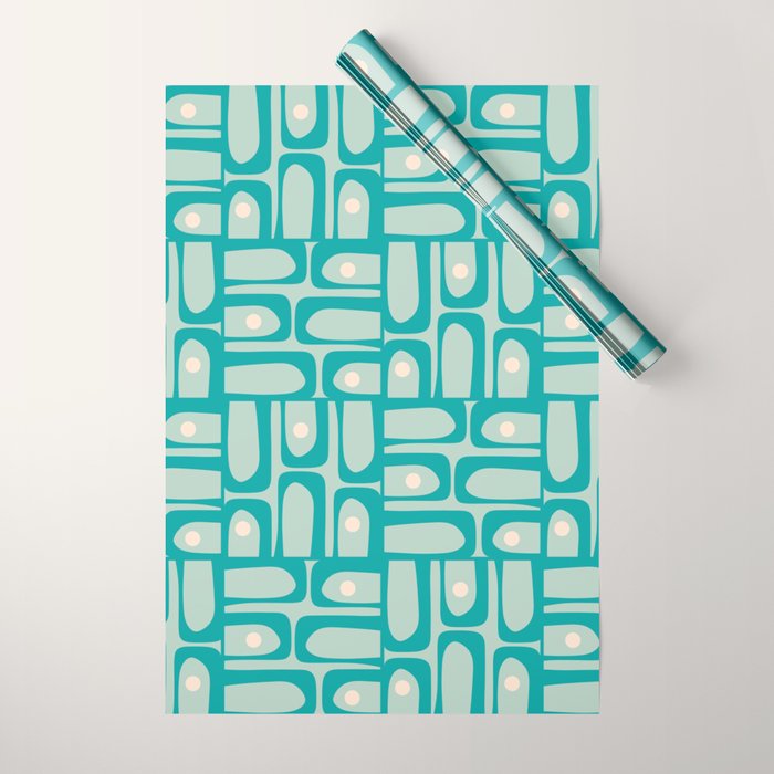 Mid Century Modern Piquet Multi Abstract Geometric Pattern in Teal Aqua Wrapping Paper Gallery Image 1