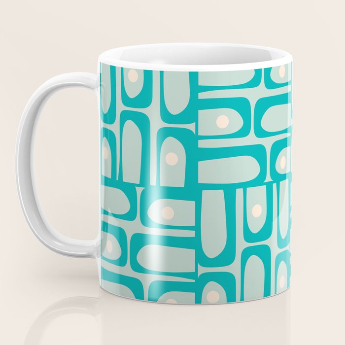 Mid Century Modern Piquet Multi Abstract Geometric Pattern in Teal Aqua Coffee Mug Gallery Image 3