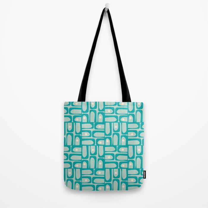 Mid Century Modern Piquet Multi Abstract Geometric Pattern in Teal Aqua Tote Bag Gallery Image 2