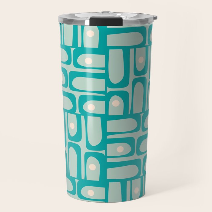 Mid Century Modern Piquet Multi Abstract Geometric Pattern in Teal Aqua Travel Mug Gallery Image 1