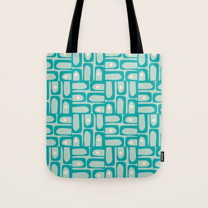 Mid Century Modern Piquet Multi Abstract Geometric Pattern in Teal Aqua Tote Bag Gallery Image 1